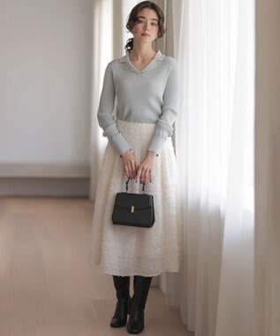 組曲 ラメリブポロ襟 ニット シルバーグレー系