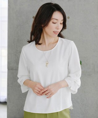 Tiaclasse 【洗える】ねじりリボン袖ブラウス オフホワイト