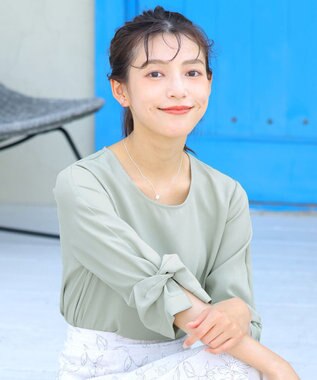 Tiaclasse 【洗える】ねじりリボン袖ブラウス ミント