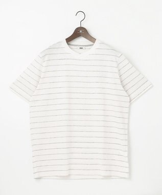 JOSEPH ABBOUD 【キングサイズ・清涼感/吸水速乾】リネンハニカムボーダーＴシャツ ホワイト系2