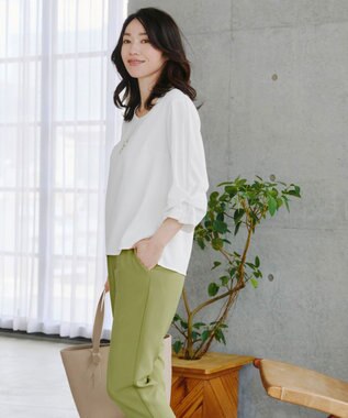 Tiaclasse 【洗える】ねじりリボン袖ブラウス オフホワイト