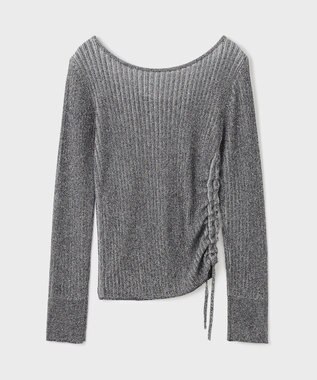 GRACE CONTINENTAL ラメリブクルーネックトップ ブラック