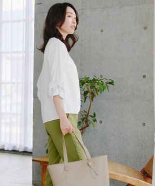 Tiaclasse 【洗える】ねじりリボン袖ブラウス オフホワイト