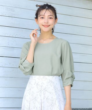Tiaclasse 【洗える】ねじりリボン袖ブラウス ミント