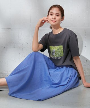 ANY L 【ウエストゴム/ポケット付】シャンブレーライク フレアスカート ブルー