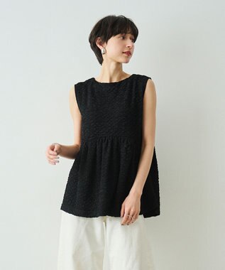 【金子綾さんインスタライブご紹介アイテム】（セットアップ可能）ふくれジャガード ペプラムブラウス