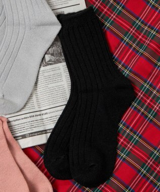 WEGO 【あったか】ぽかぽか裏起毛リブソックス ブラック
