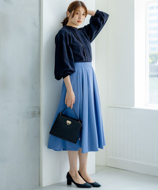 組曲 L 【洗える】シフォンツイルレース ブラウス ネイビー系