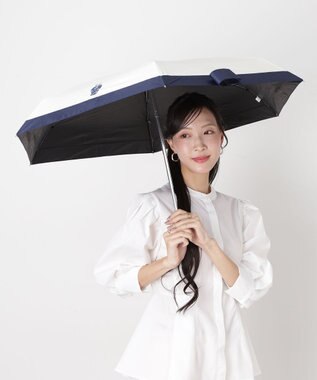 MOONBAT 【WEB限定/遮光率100%/遮熱/UV】POLO RALPH LAUREN（ポロ ラルフローレン）晴雨兼用日傘 ポロベア バイカラー 折りたたみ傘 楽折 オフ×ネイビー