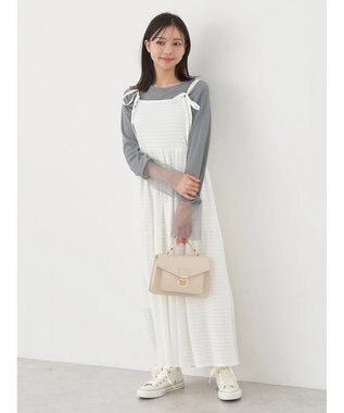 earth music&ecology 表面感肩リボンキャミワンピース Off White