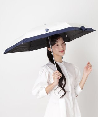 MOONBAT 【WEB限定/遮光率100%/遮熱/UV】POLO RALPH LAUREN（ポロ ラルフローレン）晴雨兼用日傘 ポロベア バイカラー 折りたたみ傘 楽折 オフ×ネイビー