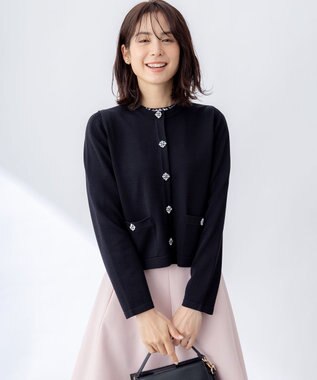 組曲 S 【WEB限定】ビジューパフスリーブ ニット ブラック系