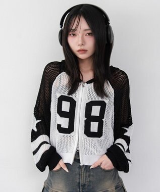 WEGO ラグランメッシュニットパーカー ブラック