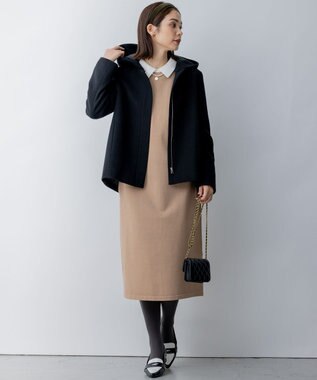 組曲 2WAYショートビーバー フーテッドコート ブラック系