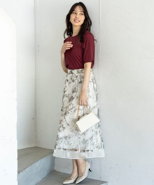 ANY SIS L 【WEB・一部店舗限定】ハッチングフラワープリント スカート アイボリー系