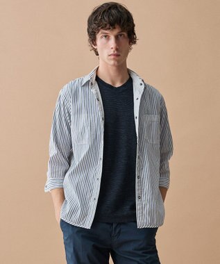 JOSEPH ABBOUD 【キングサイズ・2WAY】リバーシブルストライプ 七分袖 シャツ ホワイト系1