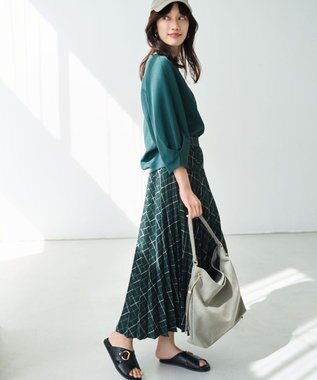 ANY コンフォータブル袖タックブラウス グリーン