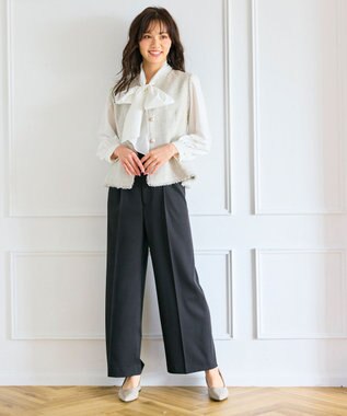 Feroux 【洗える】スカラップデザイン・サスペンダー付きパンツ ブラック系