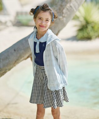 組曲 KIDS 【110-140㎝】【UVケア】オパールチェック パーカー サックスブルー系