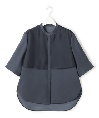 ICB L 【先行予約・WEB限定カラーあり】 FluidBackSatin バンドカラーシャツ ダルブルー