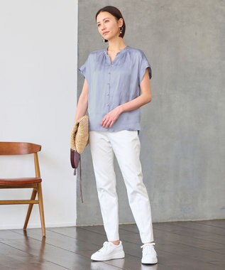 自由区 【XSサイズあり/洗える】ビンテージサテン ブラウス ダルブルー系