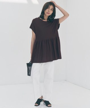 UNFILO L スゴ機能美ニット フレンチスリーブ ペプラム ブラウン