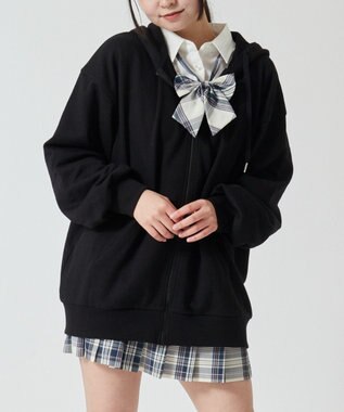 WEGO 【SCHOOLITEM】ルーズフィットジップパーカー ブラック