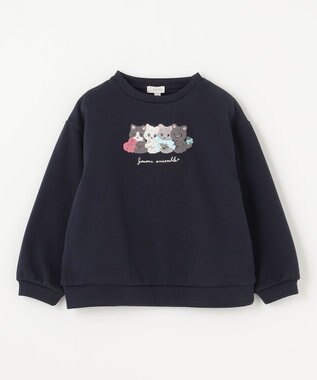 ANY KIDS 裏シャギーアニマルトレーナー ネイビー（ネコ）