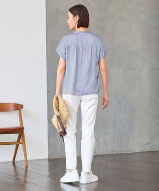 自由区 【XSサイズあり/洗える】ビンテージサテン ブラウス ダルブルー系