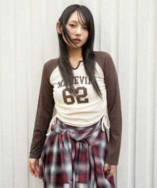 WEGO キーネックサイドドロストラグランロンT ブラウン