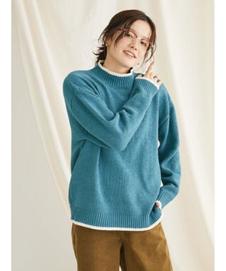CRAFT STANDARD BOUTIQUE 洗えるモールニット配色プルオーバー Blue