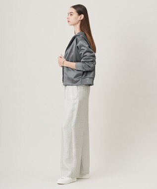 ICB 【洗える】サテンボンディング ジップアップパーカー チャコール系