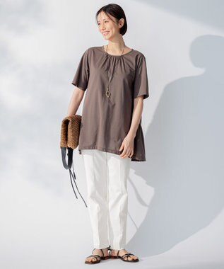 自由区 【WEB限定・洗える・XSサイズあり】ディフォームピケチュニック丈 カットソー ブラウン系