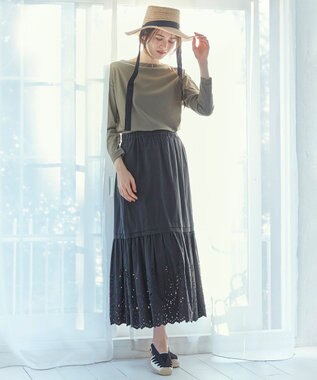 23区 【SLOW/一部店舗限定】フラワーエンブロイダリー スカート ブラック系