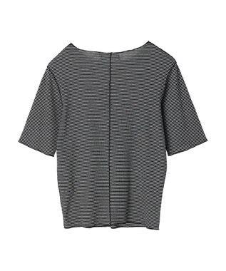 Green Parks メローリブ５分袖ボーダープルオーバー Navy