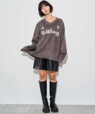 WEGO 【ユニセックス着用ITEM】フェイクスウェードグラフィックプルオーバー ブラック中濃色