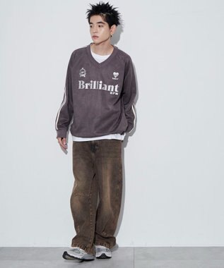 WEGO 【ユニセックス着用ITEM】フェイクスウェードグラフィックプルオーバー ブラック中濃色