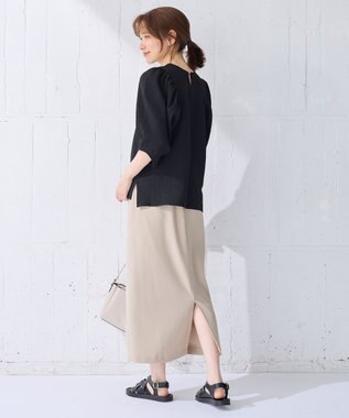 ANY L 【ウエストゴム】カットジョーゼットタイトスカート サンドベージュ
