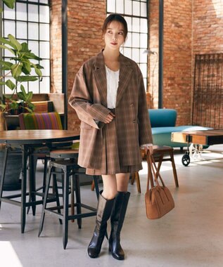 earth music&ecology 【セットアップ可】BIGジャケット Check Brown