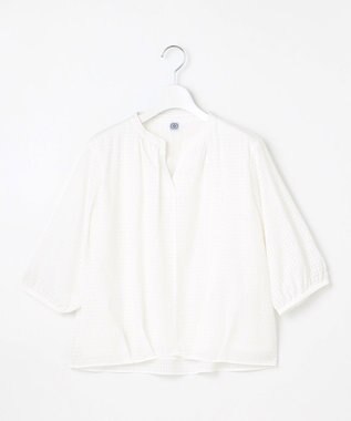 J.PRESS LADIES 【洗える】コットンブレンドチェック バンドカラー カットソー ホワイト系