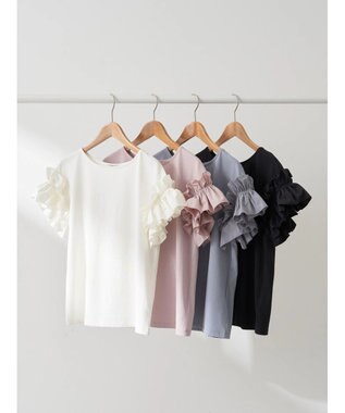 earth music&ecology フリルスリーブカットソー Pink Beige