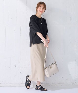 ANY L 【ウエストゴム】カットジョーゼットタイトスカート サンドベージュ