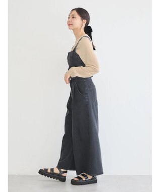 earth music&ecology ダブルベルトデザインワイドパンツ Black