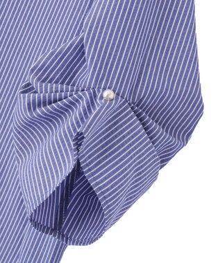 YECCA VECCA パールタックスリーブブラウス Stripe