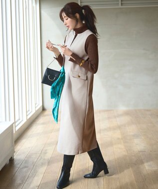 ANY SIS 【2SET】ニードルジャンパースカート × ラメリブタートルニット セット アイボリーベージュ×ブラウン