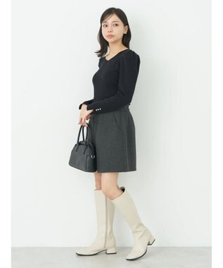 earth music&ecology ハートネック袖パールニットプルオーバー Black