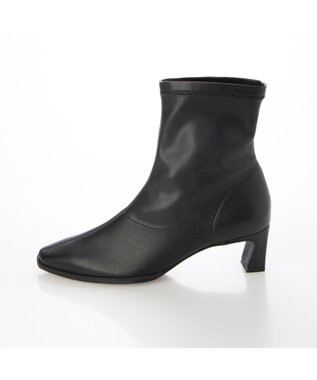 MODE ET JACOMO <carino>【レイン対応】フレアヒールストレッチブーツ ブラック