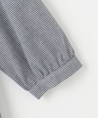 J.PRESS LADIES 【洗える】リネンminiチェック バンドカラー プルオーバー ブラウス ネイビー系