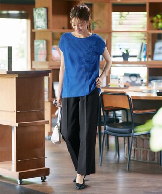 Tiaclasse 【洗える】ナナメ切替リボンニットトップス ブルー