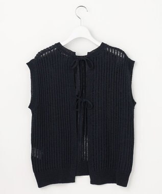 自由区 【レイヤード・旬スタイル】リネンコットン ベスト ネイビー